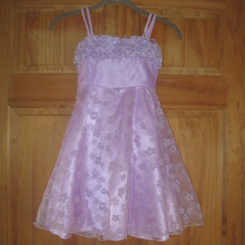 New Kids LLC Lavender Dress with Sheer Floral Overlay